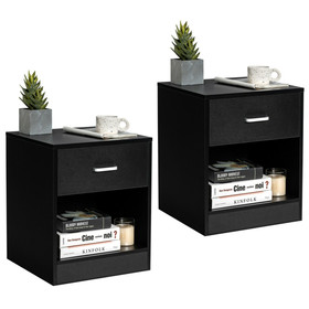Costway 83745209 2 Pieces Nightstand with Storage Drawer and Cabinet-Black