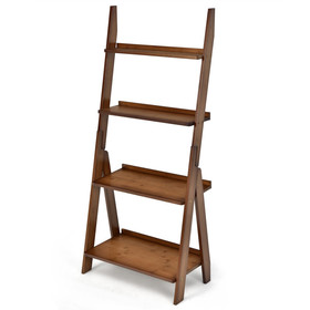 Costway 39246085 4-Tier Bamboo Ladder Shelf Bookcase for Study Room-Brown