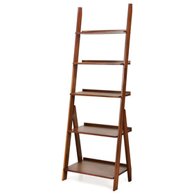 Costway 46179805 5-Tier Bamboo Ladder Shelf for Home Use-Brown