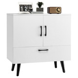 Costway 28149653 Mid Century Storage Cabinet with 2 Doors and 1 Pull-out Drawer-White
