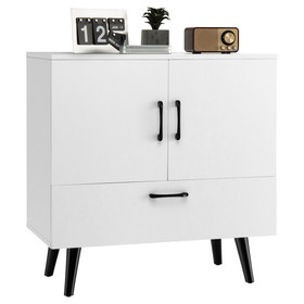 Costway 28149653 Mid Century Storage Cabinet with 2 Doors and 1 Pull-out Drawer-White