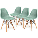 Costway 64953781 4 Pcs Modern Plastic Hollow Chair Set with Wood Leg-Green