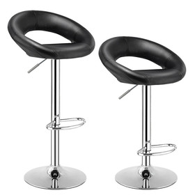 Costway 79453086 Set of 2 Bar Stools Adjustable PU Leather Swivel Chairs-Black