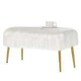 Costway 85391207 Upholstered Faux Fur Vanity Stool with Golden Legs for Makeup Room-White