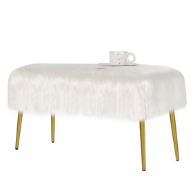 Costway 85391207 Upholstered Faux Fur Vanity Stool with Golden Legs for Makeup Room-White