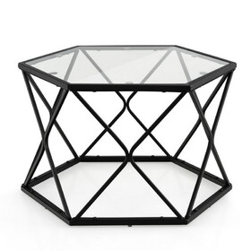 Costway 89164572 Modern Accent Geometric Glass Coffee Table-Black