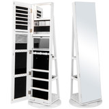 Costway 43862715 360° Rotating Mirrored Jewelry Cabinet Armoire 3 Color LED Modes Lockable-White