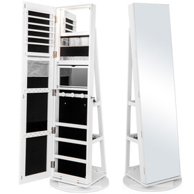 Costway 43862715 360&#176; Rotating Mirrored Jewelry Cabinet Armoire 3 Color LED Modes Lockable-White
