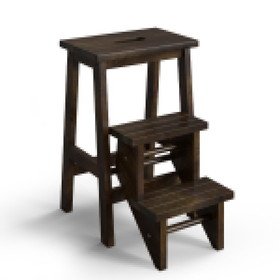 Costway 42856319 3-in-1 Rubber Wood Step Stool with Convenient Handle-Brown