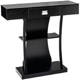 Costway 92138056 Console Table with Drawer and 2-Tier Shelves for Entryway Living Room-Black