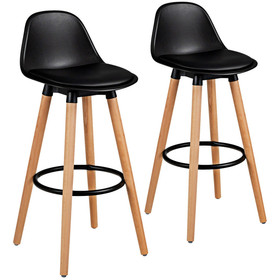 Costway 36952408 2 Pieces Mid Century Barstool 28.5 Inches Dining Pub Chair-Black