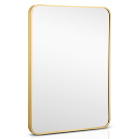 Costway 09462385 Metal Framed Bathroom Mirror with Rounded Corners-Golden