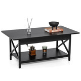 Costway 57834916 2-Tier Industrial Rectangular Coffee Table with Storage Shelf-Black