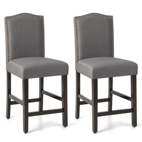 Costway 42578390 2 Pcs Fabric Nail Head Counter Height Dining Side Chairs Set-Gray