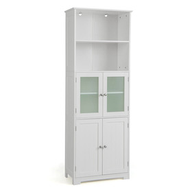Costway 76943528 6-Tier Freestanding Bathroom Cabinet with 2 Open Compartments and Adjustable Shelves-White