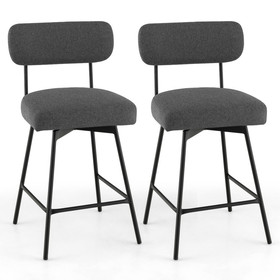 Costway 81534267 25" 2-Piece Modern Upholstered Bar Stools with Back and Footrests-Gray
