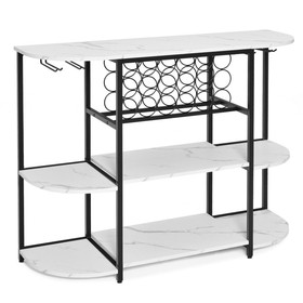 Costway 82147369 47 Inches Wine Rack Table with Glass Holder and Storage Shelves-White