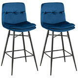 Costway 75819346 2 Pieces 29 Inch Velvet Bar Stools Set with Tufted Back and Footrests-Blue