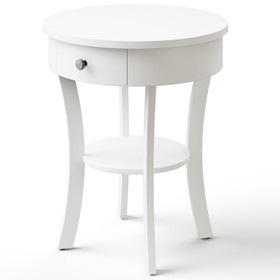 Costway 93541276 2-Tier Wood Round End Table with Open Drawer-White