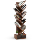 Costway 15743962 10-Tier Tree Bookshelf with Drawer and Anti-Tipping Kit-Brown