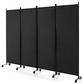 Costway 31487659 4-Panel Folding Room Divider 6 Feet Rolling Privacy Screen with Lockable Wheels-Black