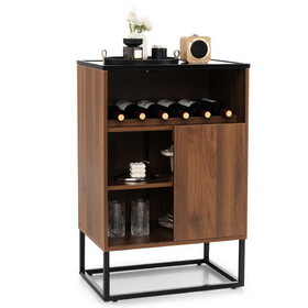 Costway 51287963 Wine Storage Cabinet Buffet Sideboard with Adjustable Shelf and Sliding Door-Brown