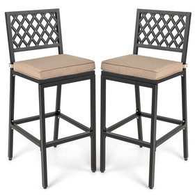 Costway 67482935 Set of 2 Patio Bar Chairs with Detachable Cushion and Footrest-Argyle Pattern