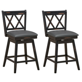 Costway 54972103 2 Pieces 24 Inch Swivel Counter Height Barstool Set with Rubber Wood Legs-Black