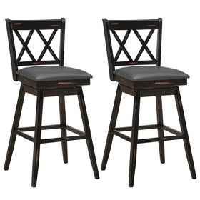 Costway 14806257 2 Pieces 29 Inches Swivel Counter Height Barstool Set with Rubber Wood Legs-Black