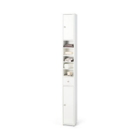 Costway 23465971 Freestanding Slim Bathroom Cabinet with Drawer and Adjustable Shelves-White