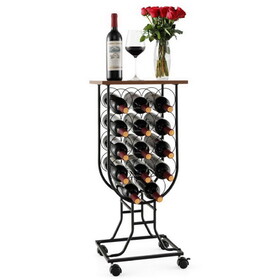 Costway 58172496 14 Bottles Wine Rack with Detachable and Lockable Wheels-Black