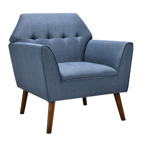 Costway 13486597 Modern Tufted Fabric Accent Chair with Rubber Wood Legs-Blue