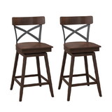 Costway Set of 2 Wooden Swivel Bar Stools with Open X Back and Footrest-24 inches