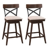 Costway Set of 2 Wooden Swivel Bar Stools with Cushioned Seat and Open X Back-25 Inch
