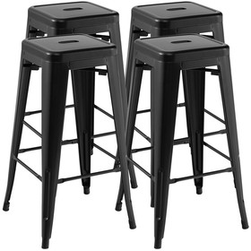 Costway 16785349 30 Inch Bar Stools Set of 4 with Square Seat and Handling Hole-Black