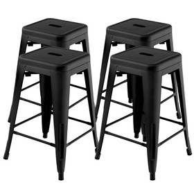 Costway 97315682 24 Inch Set of 4 Tolix Style Counter Height Barstool Stackable Chair-Black