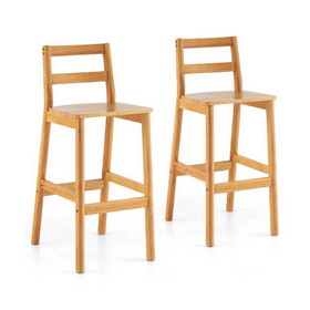 Costway 79482563 Set of 2 28" Rubber Wood Armless Bar Stools with Backrest and Footrest-Natural