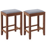 Costway 2 Pieces 25 Inch Upholstered Bar Stool Set with Solid Rubber Wood Frame and Footrest-Brown