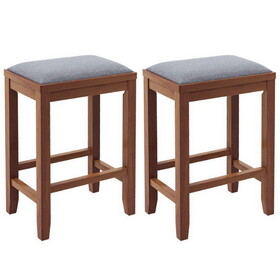 Costway 2 Pieces 25 Inch Upholstered Bar Stool Set with Solid Rubber Wood Frame and Footrest-Brown