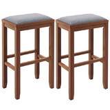 Costway 2 Pieces 31 Inch Upholstered Bar Stool Set with Solid Rubber Wood Frame and Footres-Brown