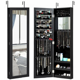 Costway 92540671 Full Length Mirror Jewelry Cabinet with Ring Slots and Necklace Hooks-Black
