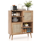 Costway 75218493 Rattan Buffet Cabinet with 2 Doors and 2 Cubbies-Natural