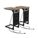 Costway 83592647 Set of 2 C Shaped End Table with Charging Station-Rustic Brown