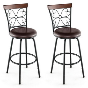 Costway 29438165 2 Pieces 24-30 Inch Adjustable PU Cushioned Swivel Barstools-Brown