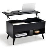 Costway 85263410 31.5 Inch Lift Top Coffee Table with Hidden Compartment and 2 Storage Shelves-Black