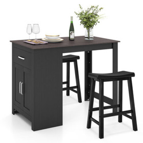 Costway 49528137 3-Piece Bar Table Set for 2 with 2 Saddle Stools for Dining Room-Black