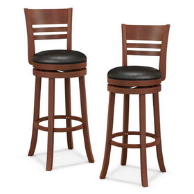 Costway 48761325 Set of 2 360&#176; Bar Stools with PU Upholstered Seats-Brown