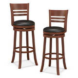 Costway 2 Piece Bar Chair Set with Hollowed Back and Rubber Wood Legs-Beige