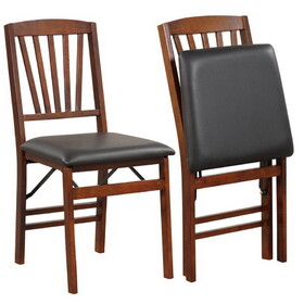 Costway 62417359 Set of 2 Folding Chairs with Padded Seat and Rubber Wood Frame-Brown
