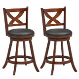 Costway 2 Pieces Classic Counter Height Swivel Bar Stool Set with X-shaped Open Back-M
